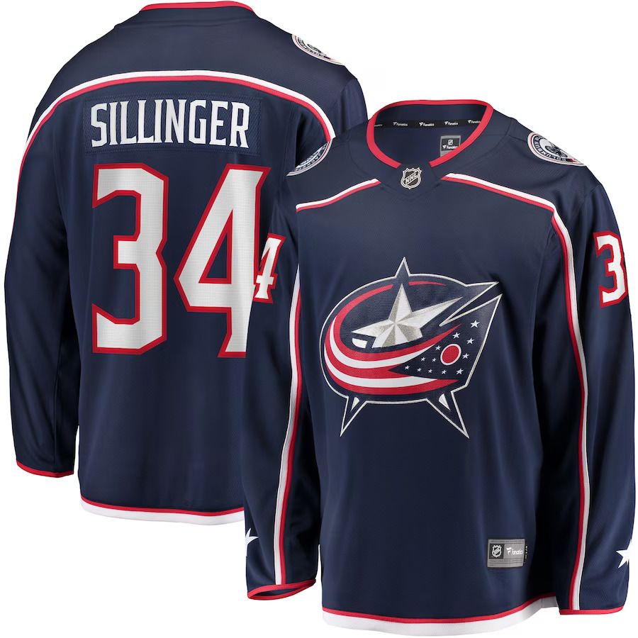 Men Columbus Blue Jackets #34 Cole Sillinger Fanatics Branded Navy Home Breakaway Player NHL Jersey